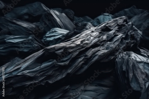 Black blue rock texture. Toned mountain surface. Macro. Black blue rock wallpaper background. Generative AI.
