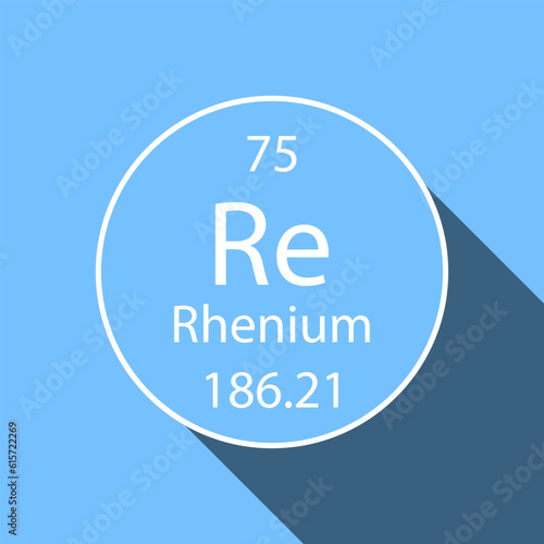 Rhenium symbol with long shadow design. Chemical element of the periodic table. Vector illustration.