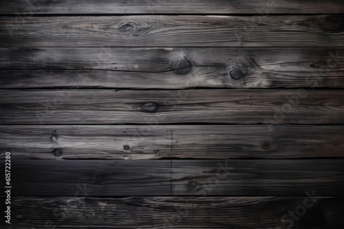 Dark gray wood background. Old shabby wooden planks. Blackwood wallpaper background. Generative AI.