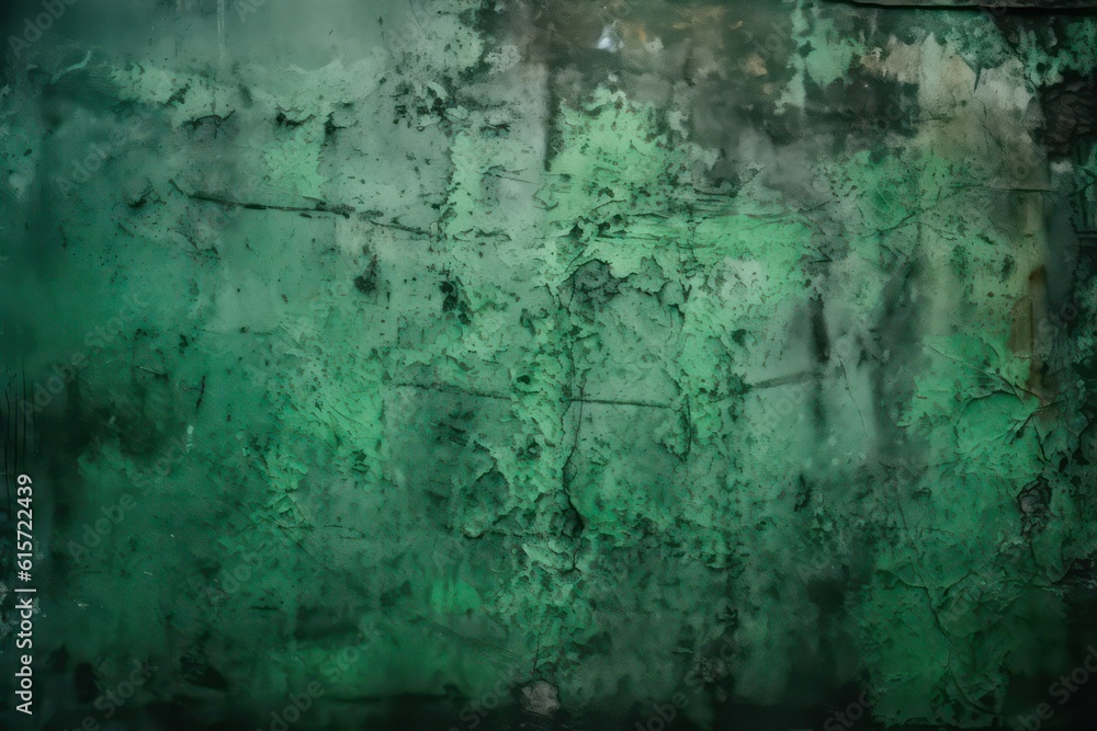 Green grunge background. Concrete wall. Toned cement surface wallpaper background. Generative AI.