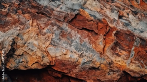 Grunge background. Rock texture with cracks. Red brown grunge wallpaper background. Generative AI.