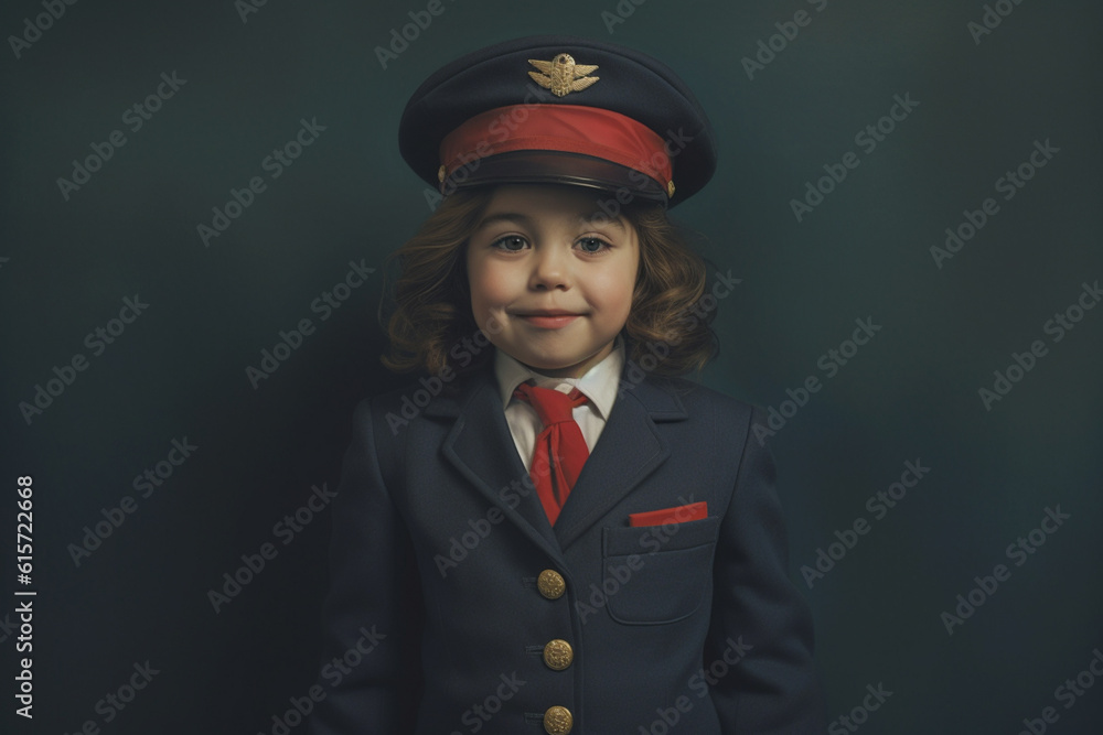 Happy girl in air hostess costume with Generative AI Happy girl in air hostess costume with Generative AI
