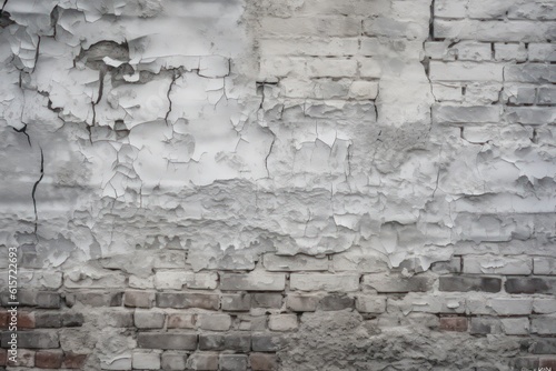 Old brick wall with cracks. White brick wall texture wallpaper background. Generative AI.