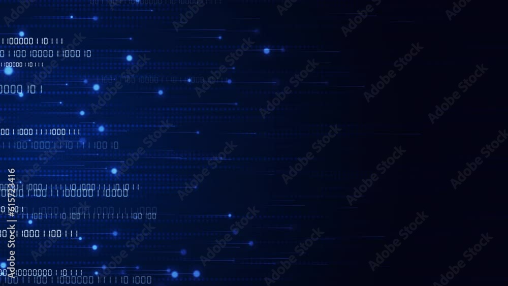 Horizontal neon beams. Movement of numbers and glowing particles on blue technology background. Points and pixels in lines. Looped animation. Horizontal neon beams. Movement of numbers and glowing particles on blue technology background. Points and pixels in lines. Looped animation.