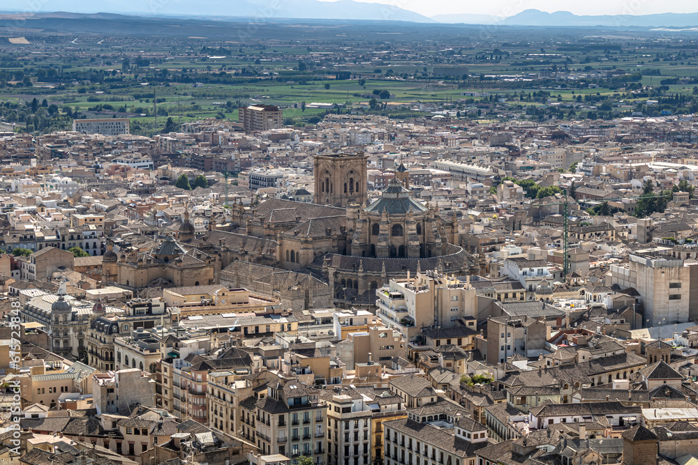 A view of the historical center of Granada with the Cathedral from the Alhambra