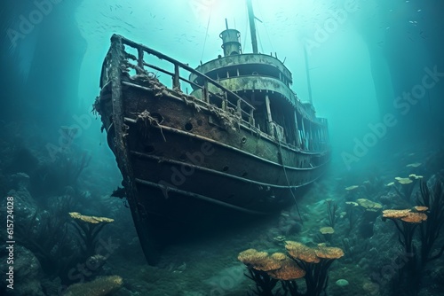 Sunken ship ocean wreckage. Generate Ai © nsit0108