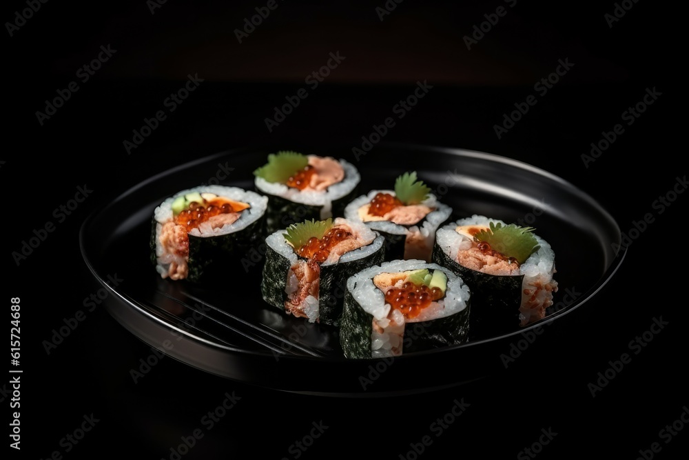 Sushi roll set stone. Generate Ai Sushi roll set stone. Generate Ai