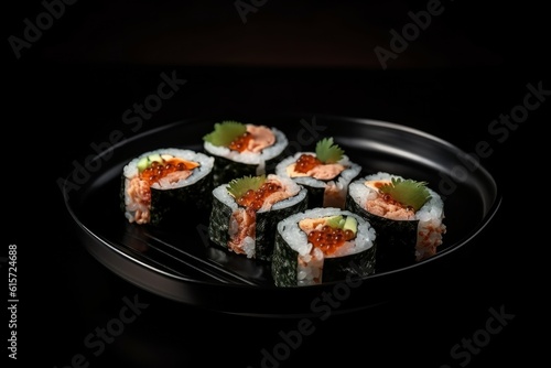Sushi roll set stone. Generate Ai