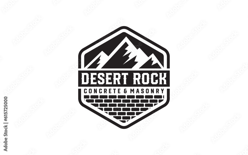 Vintage Mountain and Masonry brick wall construction logo template	
