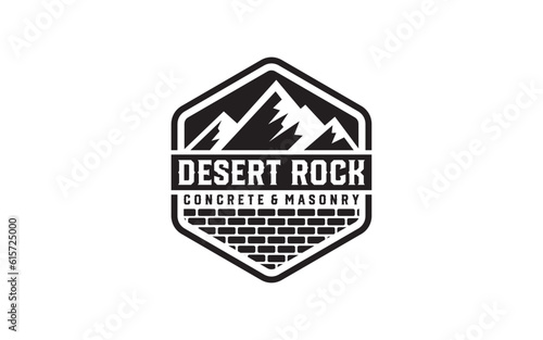 Vintage Mountain and Masonry brick wall construction logo template	
