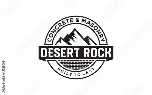 Vintage Mountain and Masonry brick wall construction logo template	
