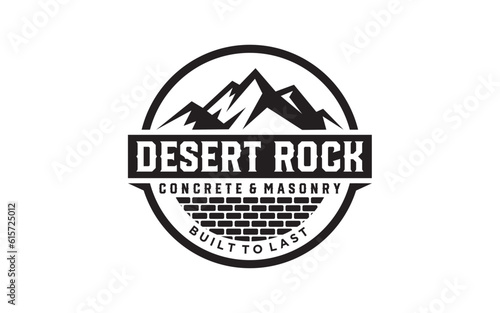 Vintage Mountain and Masonry brick wall construction logo template	
