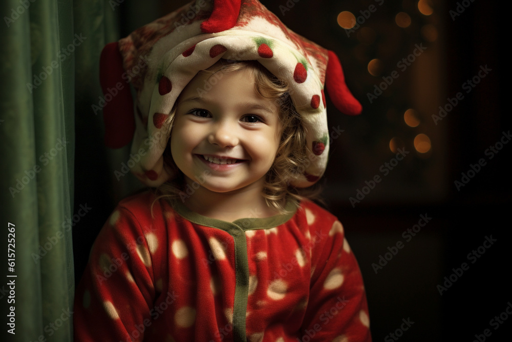 Happy girl in Christmas Day costume with Generative AI Happy girl in Christmas Day costume with Generative AI
