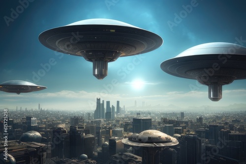 ufo flying over the city, generative ai