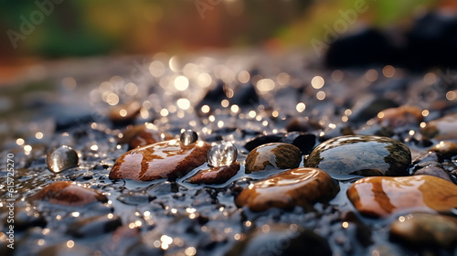 Close up photo of beautiful rain drops on the surface with texture © shooreeq
