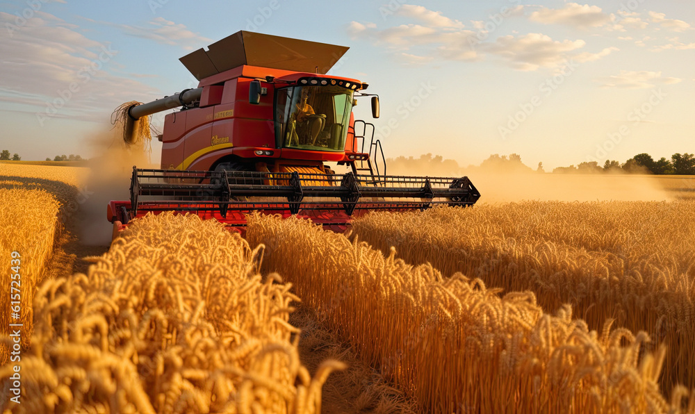 Fototapeta premium harvest, large agricultural machines work in the field, ai generative