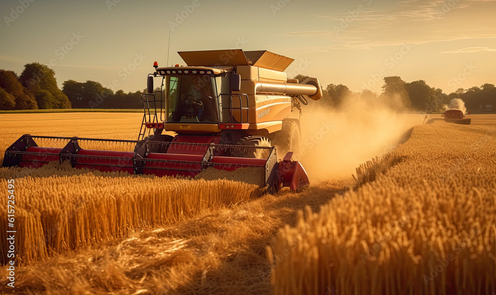 Obraz premium harvest, large agricultural machines work in the field, ai generative