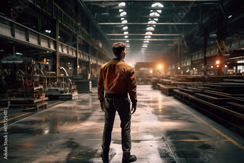 a man on a factory floor is walking through the factory with Generative AI
