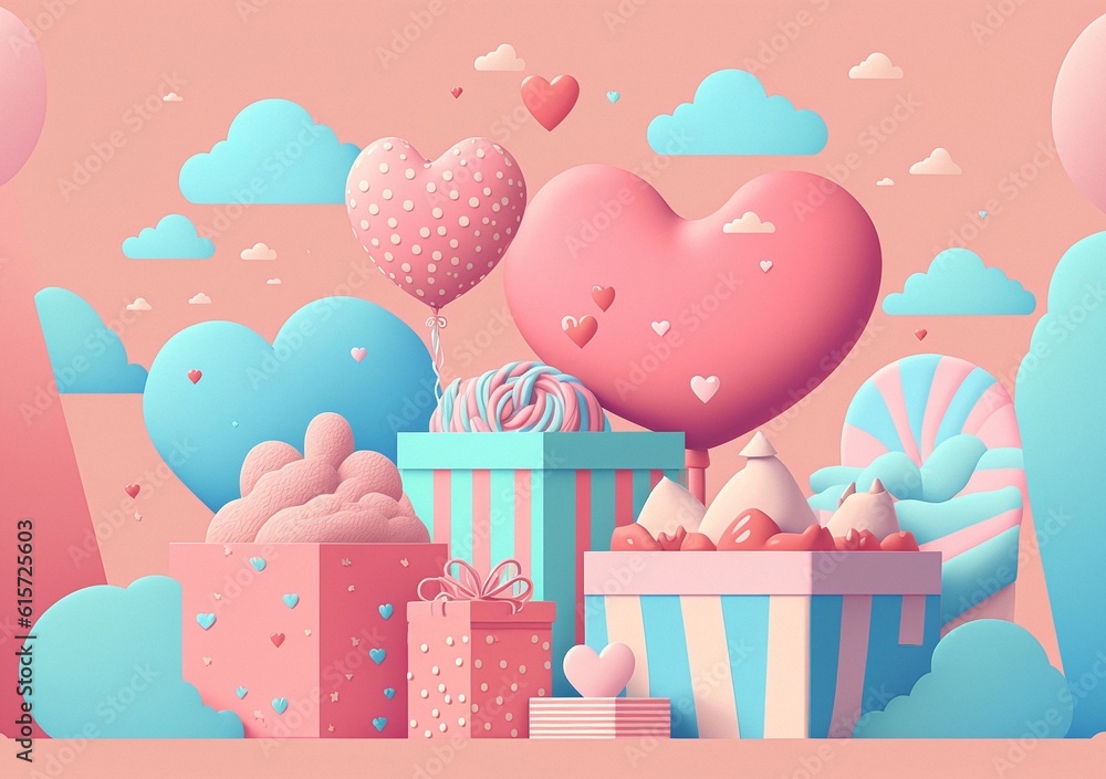 Valentine Postcard, 3D Pastel Design A5 Created with Generative AI Tools
