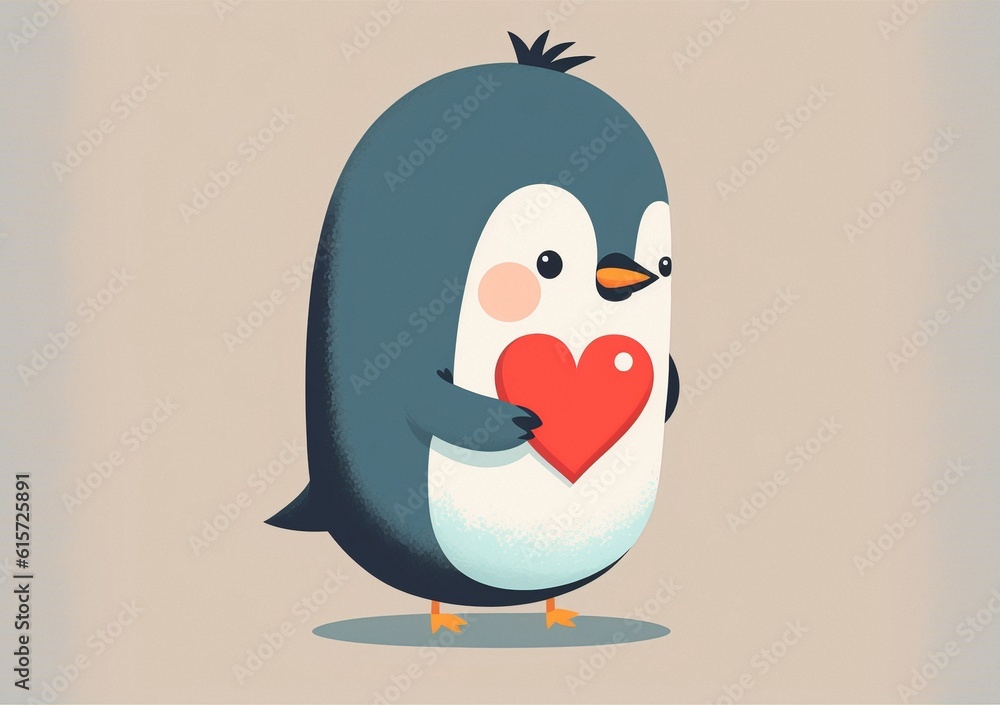 Obraz premium Valentine Penguin, Postcard Design A5 Created with Generative AI Tools
