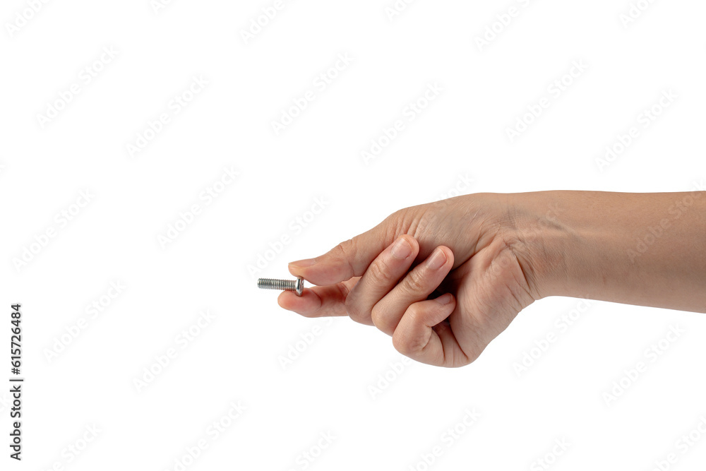 Metal bolt in hand isolated on transparent background Metal bolt in hand isolated on transparent background