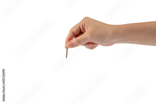 Metal bolt in hand isolated on transparent background