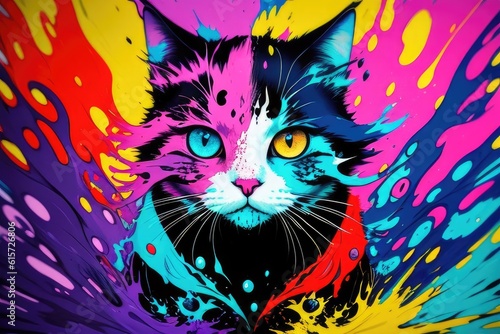 abstract background with cat and paint splash, generative ai