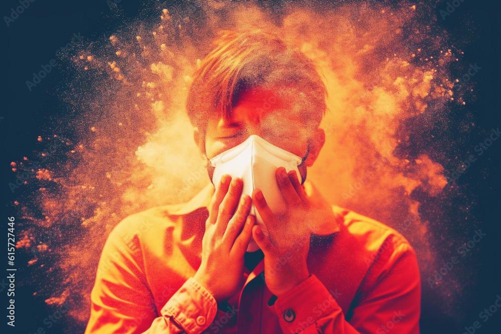 Dust allergy Visual representation of a person coughing or wearing a mask to protect against