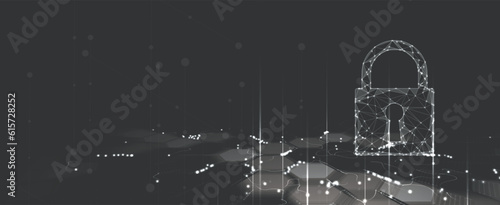internet digital security technology concept for business background. Lock on circuit board