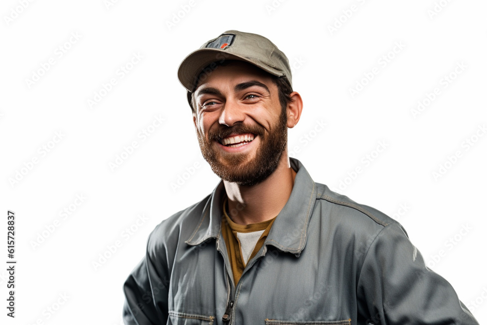 a happy mechanic isolated over white background with Generative AI a happy mechanic isolated over white background with Generative AI