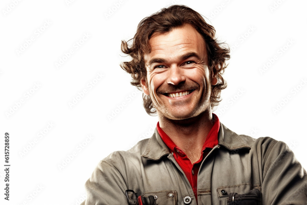 Fototapeta premium a happy mechanic isolated over white background with Generative AI