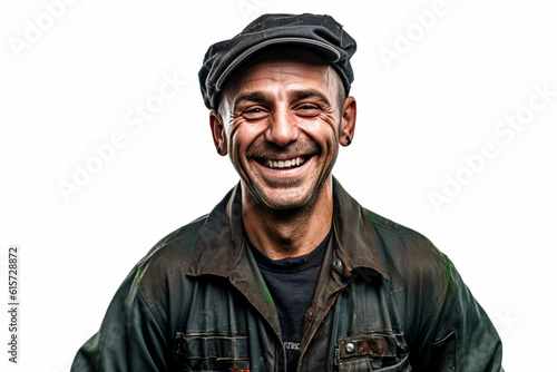a happy mechanic isolated over white background with Generative AI © toonsteb