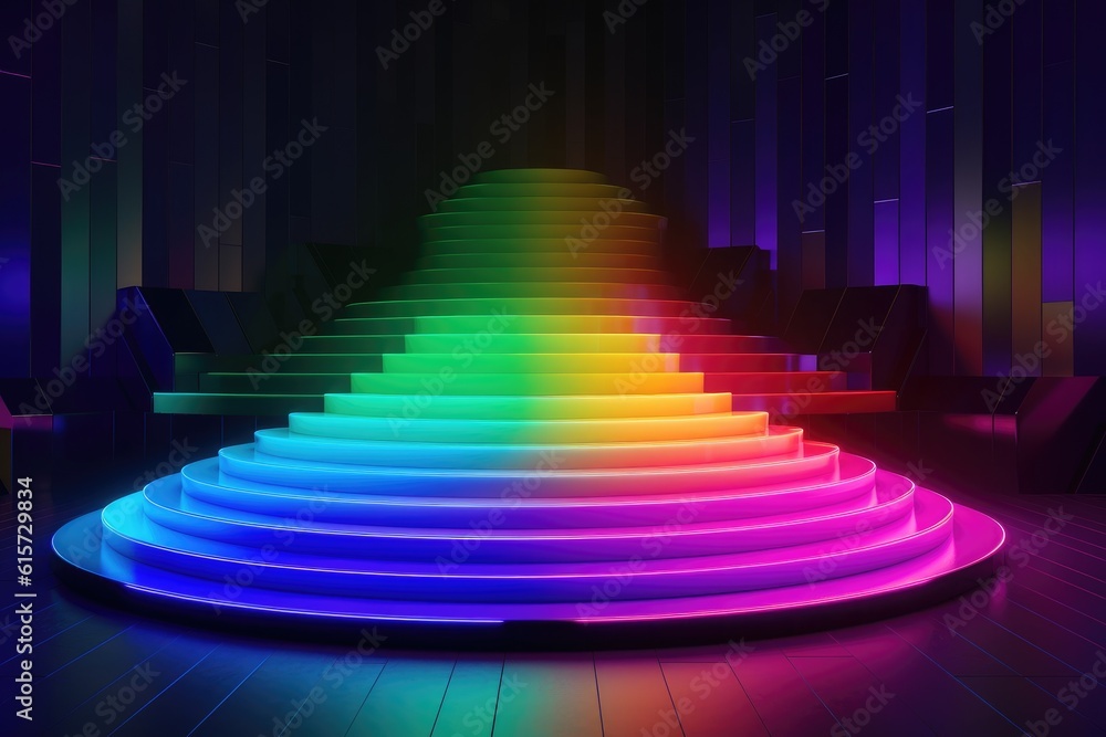 Colourful podium with lighting. Stand wall scene colourful podium background, geometric shape for product display presentation. Minimal scene for mockup products, stage showcase, promotion display. Colourful podium with lighting. Stand wall scene colourful podium background, geometric shape for product display presentation. Minimal scene for mockup products, stage showcase, promotion display.