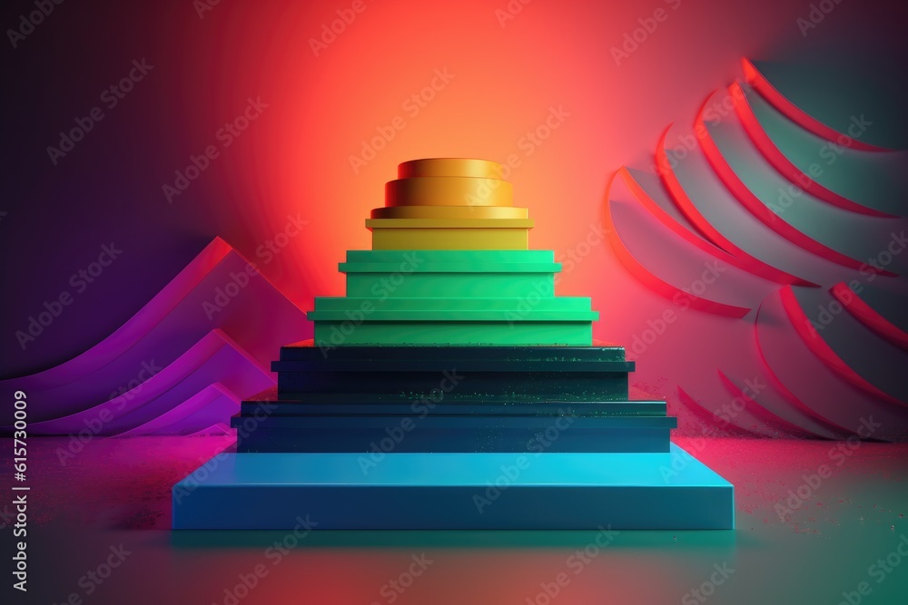 Colourful podium with lighting. Stand wall scene colourful podium background, geometric shape for product display presentation. Minimal scene for mockup products, stage showcase, promotion display. Colourful podium with lighting. Stand wall scene colourful podium background, geometric shape for product display presentation. Minimal scene for mockup products, stage showcase, promotion display.