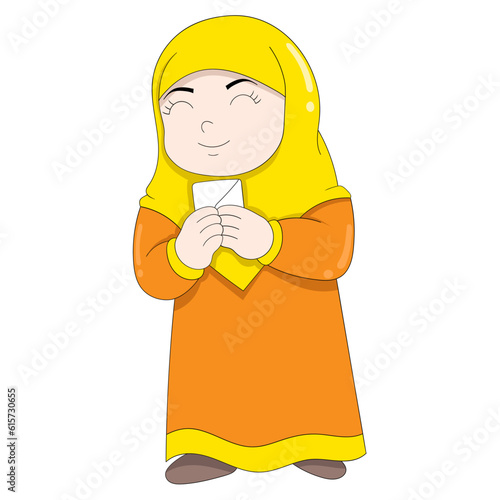 happy faced girl carrying money envelope