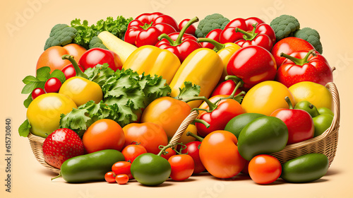 Illustration of vegetables and fruits in a bowl on the table  healthy nutrition and abundance  juicy bright fruits as sunny accents  and fresh vegetables that embody nature s nutrition  Generative AI