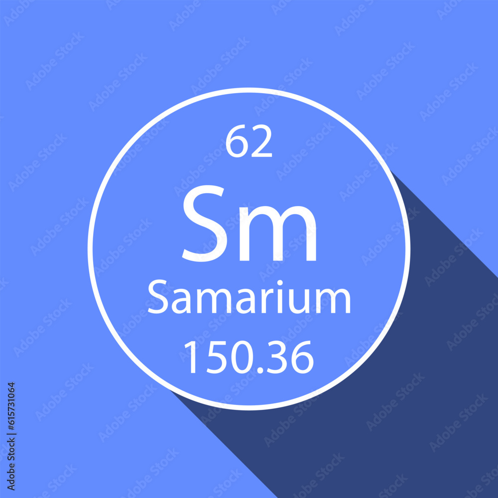 Samarium symbol with long shadow design. Chemical element of the periodic table. Vector illustration. Samarium symbol with long shadow design. Chemical element of the periodic table. Vector illustration.