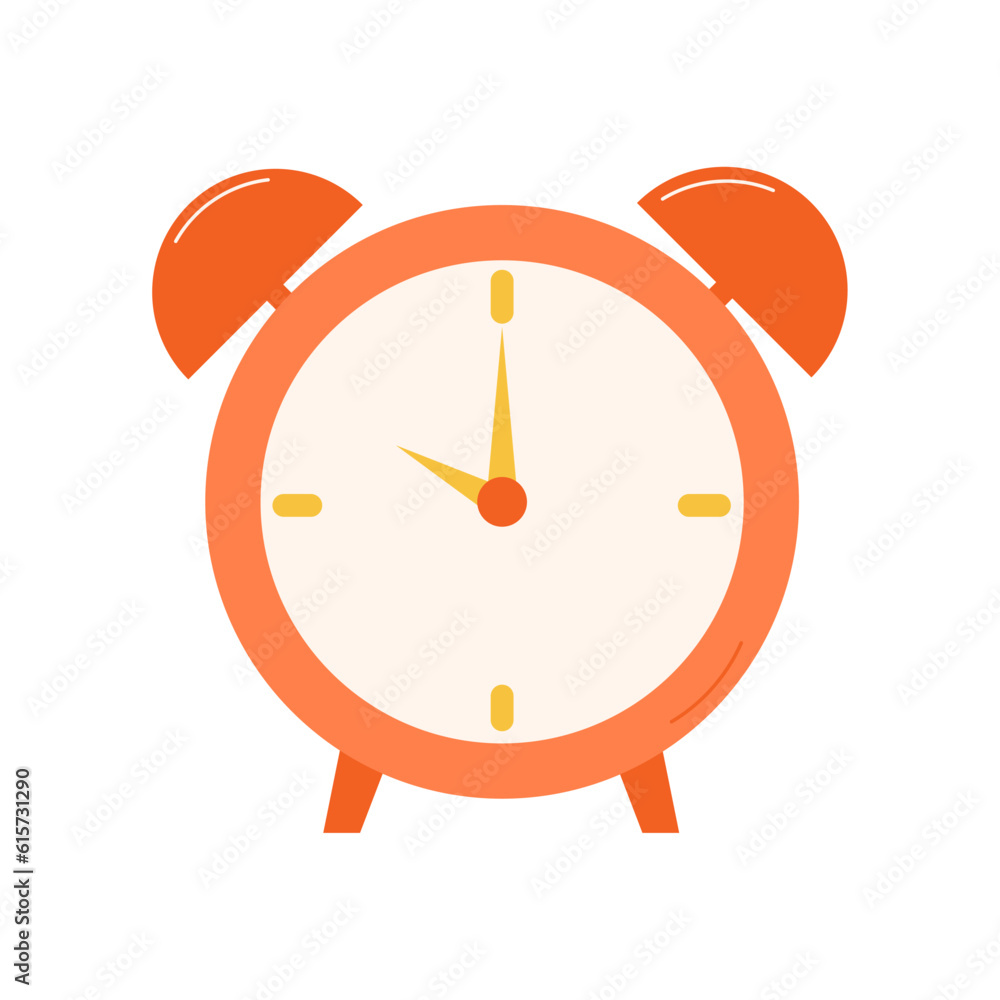 Red cartoon alarm clock. Wake-up time. Isolated on white background. Vector illustration Red cartoon alarm clock. Wake-up time. Isolated on white background. Vector illustration