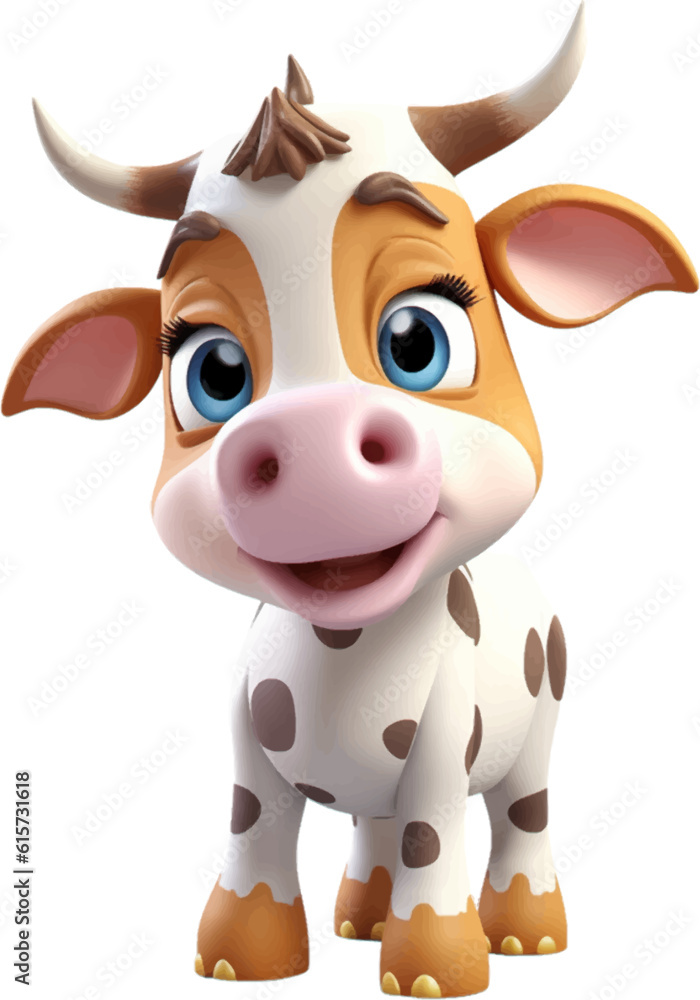 Fototapeta premium Cute cow in 3D style .