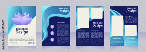 Meditation blue blank brochure design. Template set with copy space for text. Premade corporate reports collection. Editable 4 paper pages. Robot Medium, Light, Merienda Bold fonts useds
