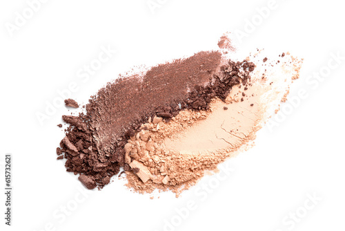 Smears of broken eye shadow isolated on white background.