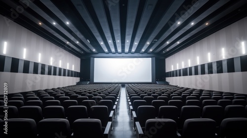 empty cinema hall with chairs and white screen, ai tools generated image
