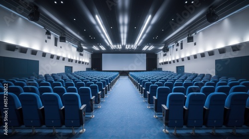 empty cinema hall with chairs and white screen, ai tools generated image © whitehoune
