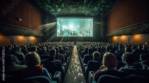 cinema hall with people watchin movie, ai tools generated image photo