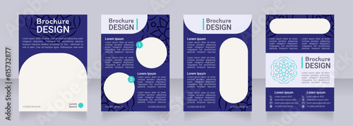 Dark blue boho ornamental blank brochure design. Template set with copy space for text. Premade corporate reports collection. Editable 4 paper pages. Roboto Light, Medium, Itim Regular fonts used