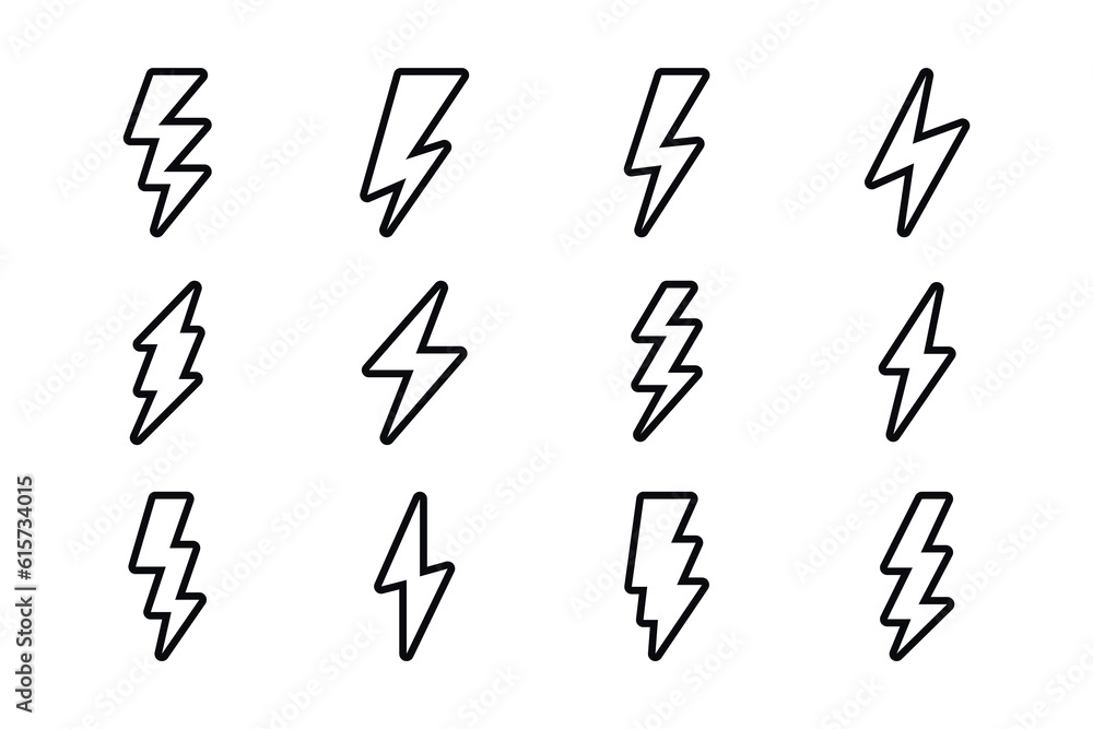 Lightning flat icons set. Outline and silhouette flash symbols ...