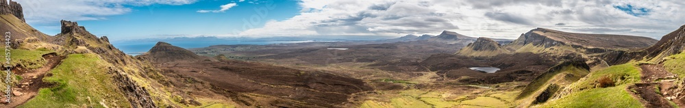 Beautiful panorama view of Quiraing, Scotland, Isle of Skye