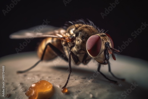 closeup dirty fly on food © waranyu