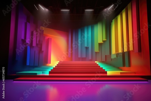 Stand podium wall scene colourful background  geometric shape for product display presentation.