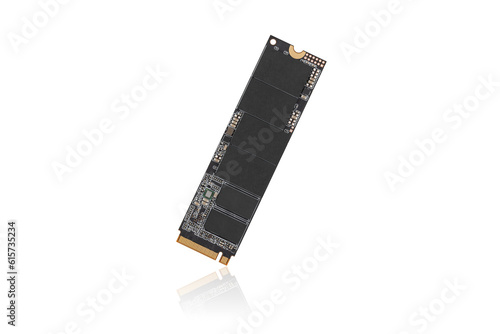 High speed ssd m2 disk for pc on white background. Solid state high-speed drive for a personal computer close-up isolated on a white background.